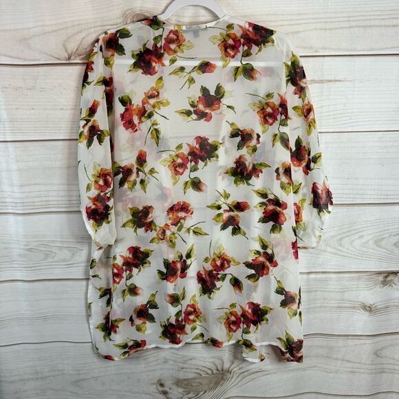 Ambiance White Floral Print Short Sleeve Cardigan Size Small - Picture 3 of 4